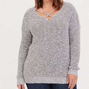 Torrid gray marled pullover strappy sweater with neck detail plus size 1x